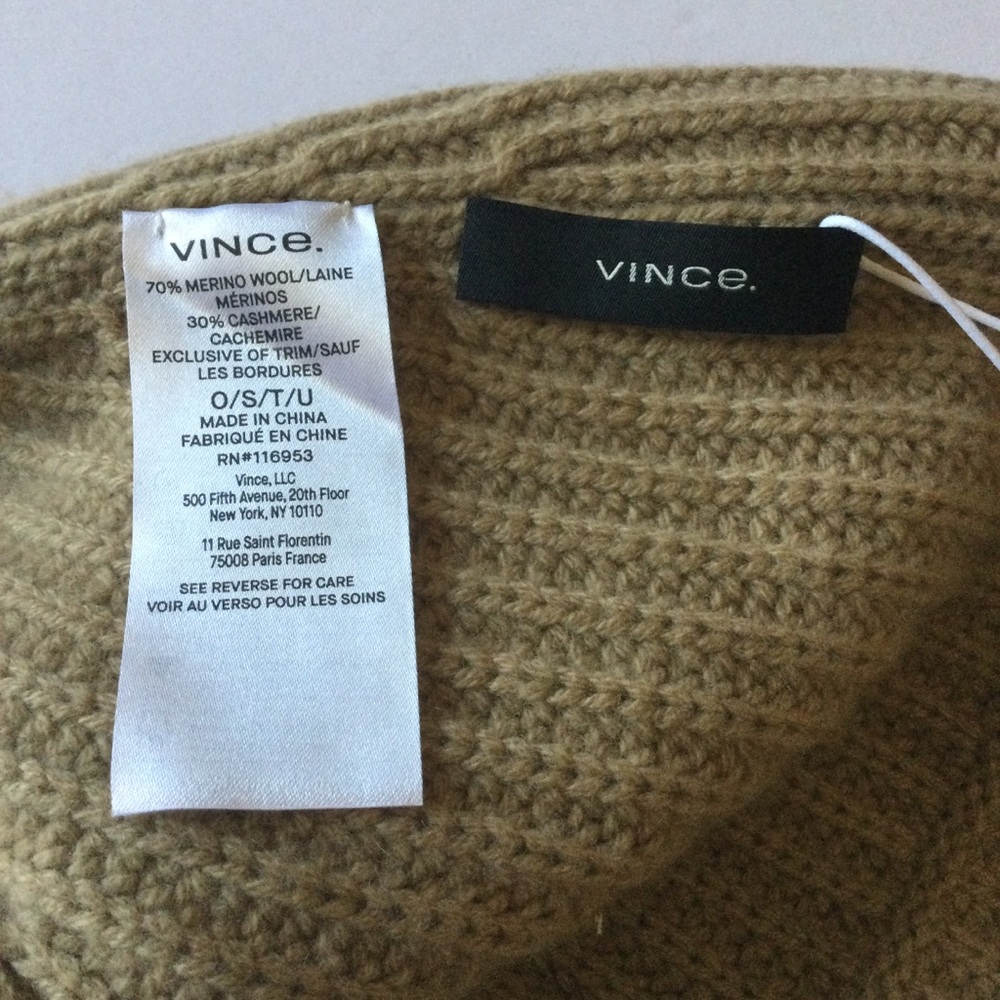VINCE SHAKER STITCH BEANIE WOOL AND CASHMERE CAMEL OS UNISEX NWT - Picture 4 of 8